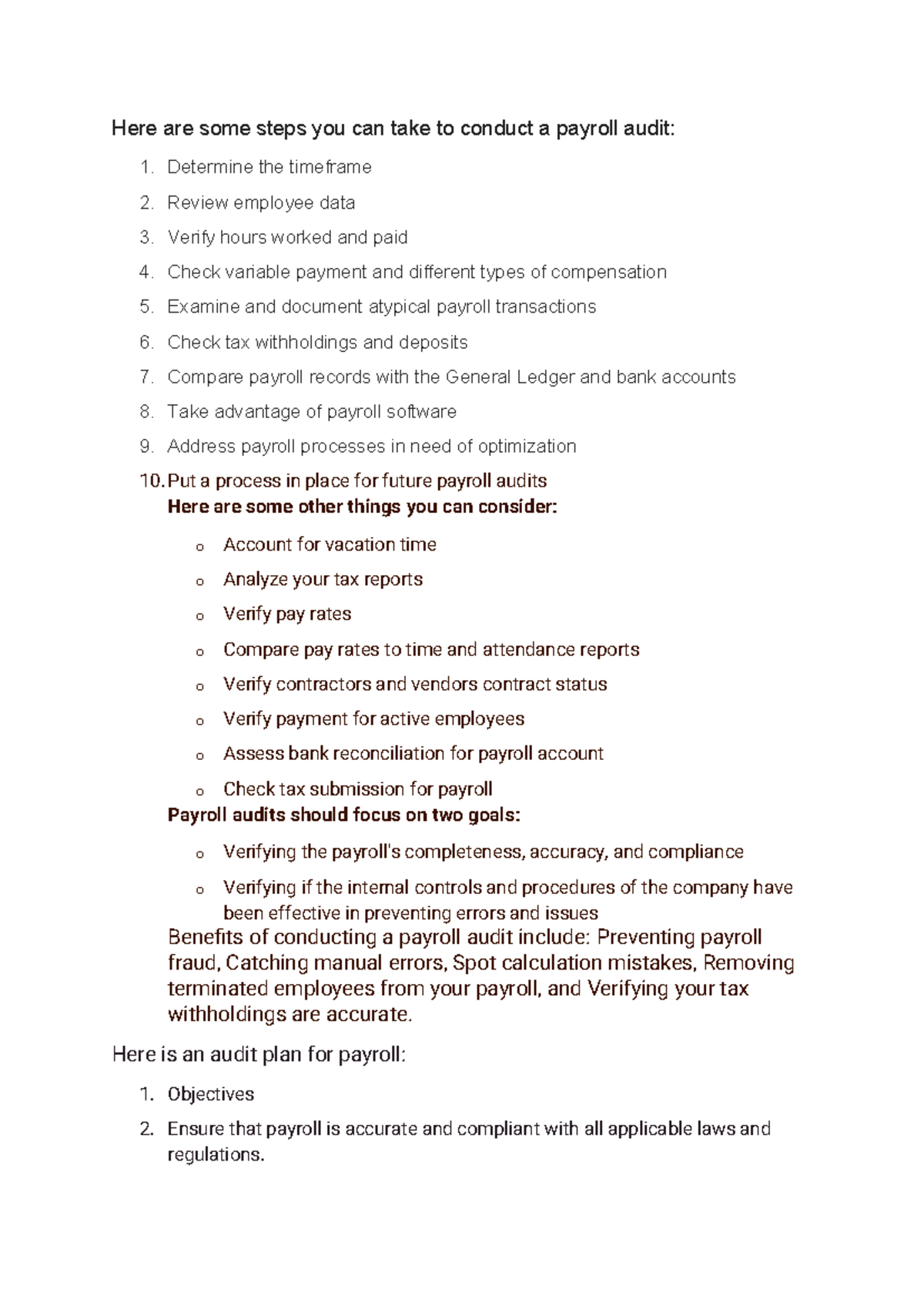 Payroll audit plan - for undersanding - Here are some steps you can ...