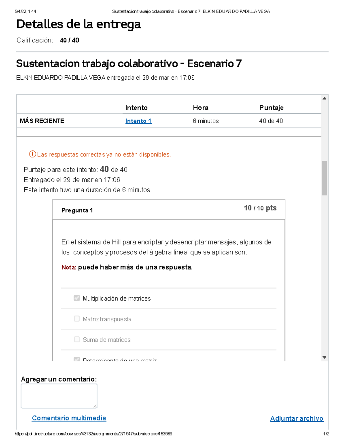 Sustentacion Trabajo Colaborativo - Escenario 7 - - Studocu