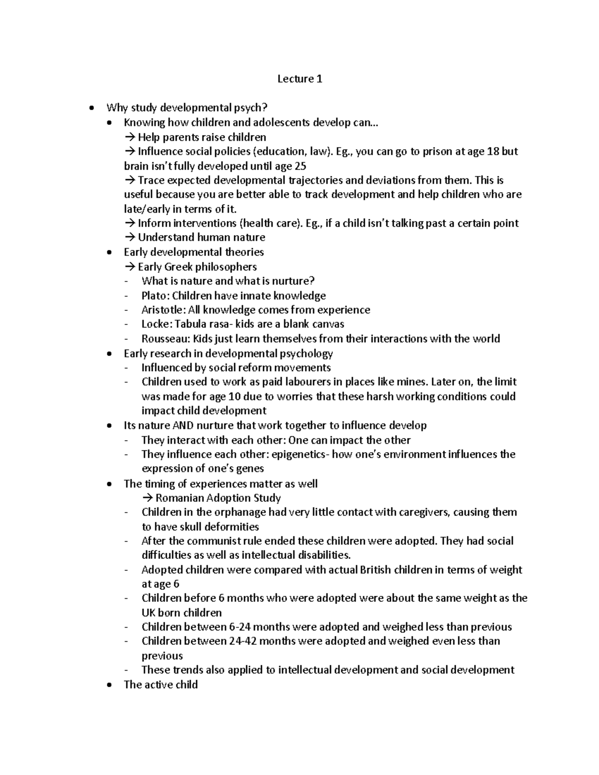 PSYC 251 - L1 - Week 1 lecture notes for developmental psychology ...