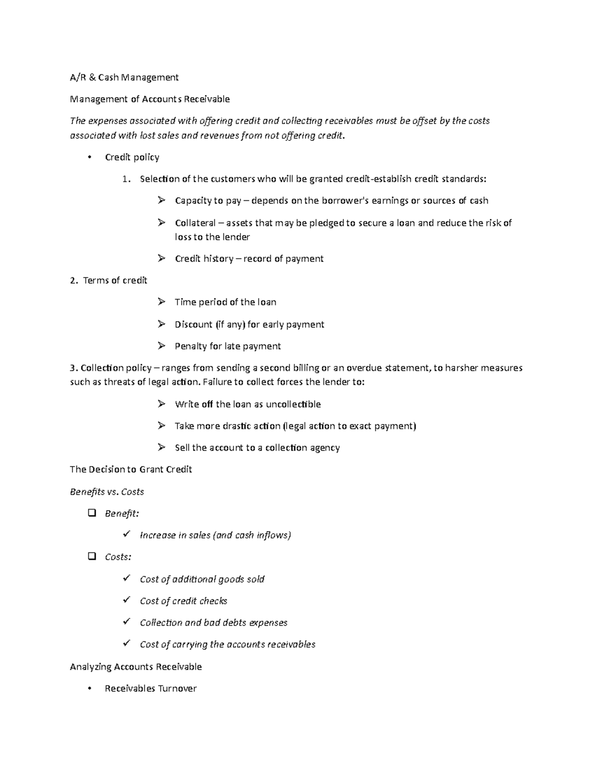 Finals abm reviewer A/R & Cash Management Management of Accounts
