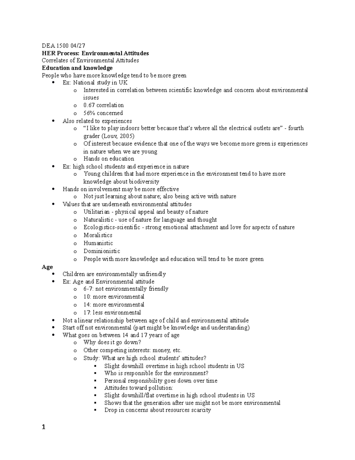 DEA 1500 - Lecture notes 29 - DEA 1500 HER Process: Environmental ...