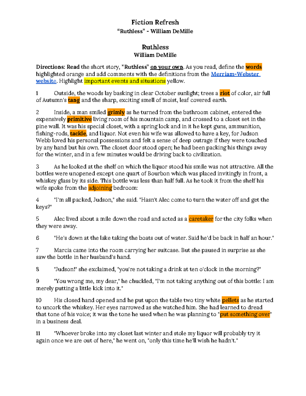 Ruthless Fiction Refresh - Enrichment Activity - “Ruthless” - William ...