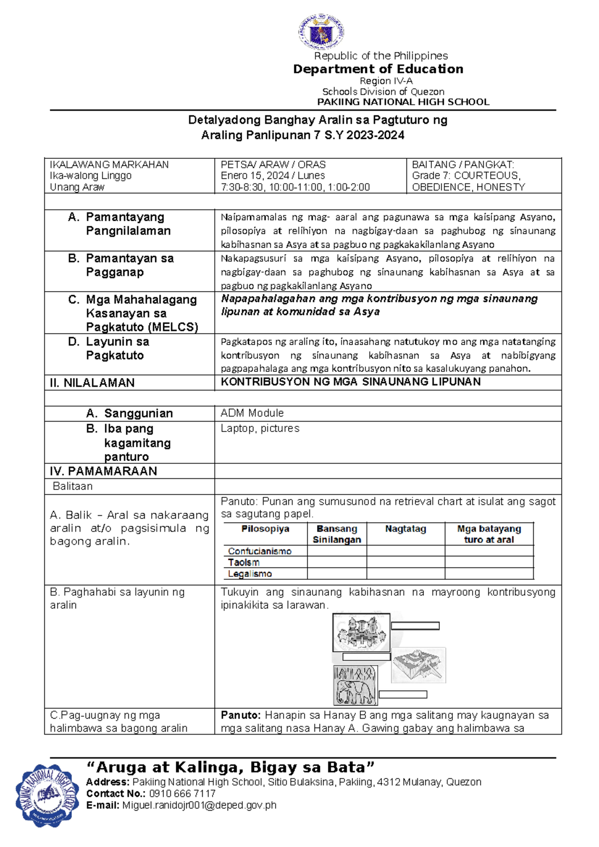 AP 7 Lesson PLAN 2ND Quarter week 8 day 1 - Republic of the Philippines ...