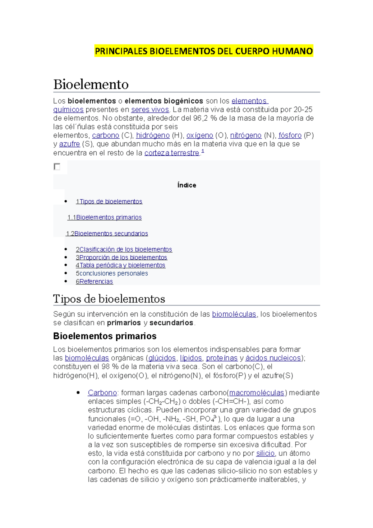 Principales Bioelementos DEL Cuerpo Humano - PRINCIPALES BIOELEMENTOS ...