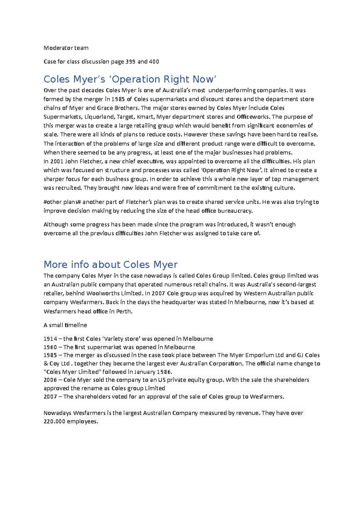 OS tutorial 5 Moderater team - Moderator team Case for class discussion ...