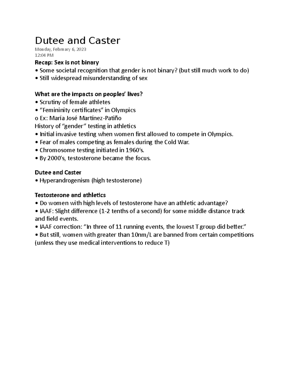 Dutee and Caster ANTH274 RaguetSchofield Dutee and Caster Monday