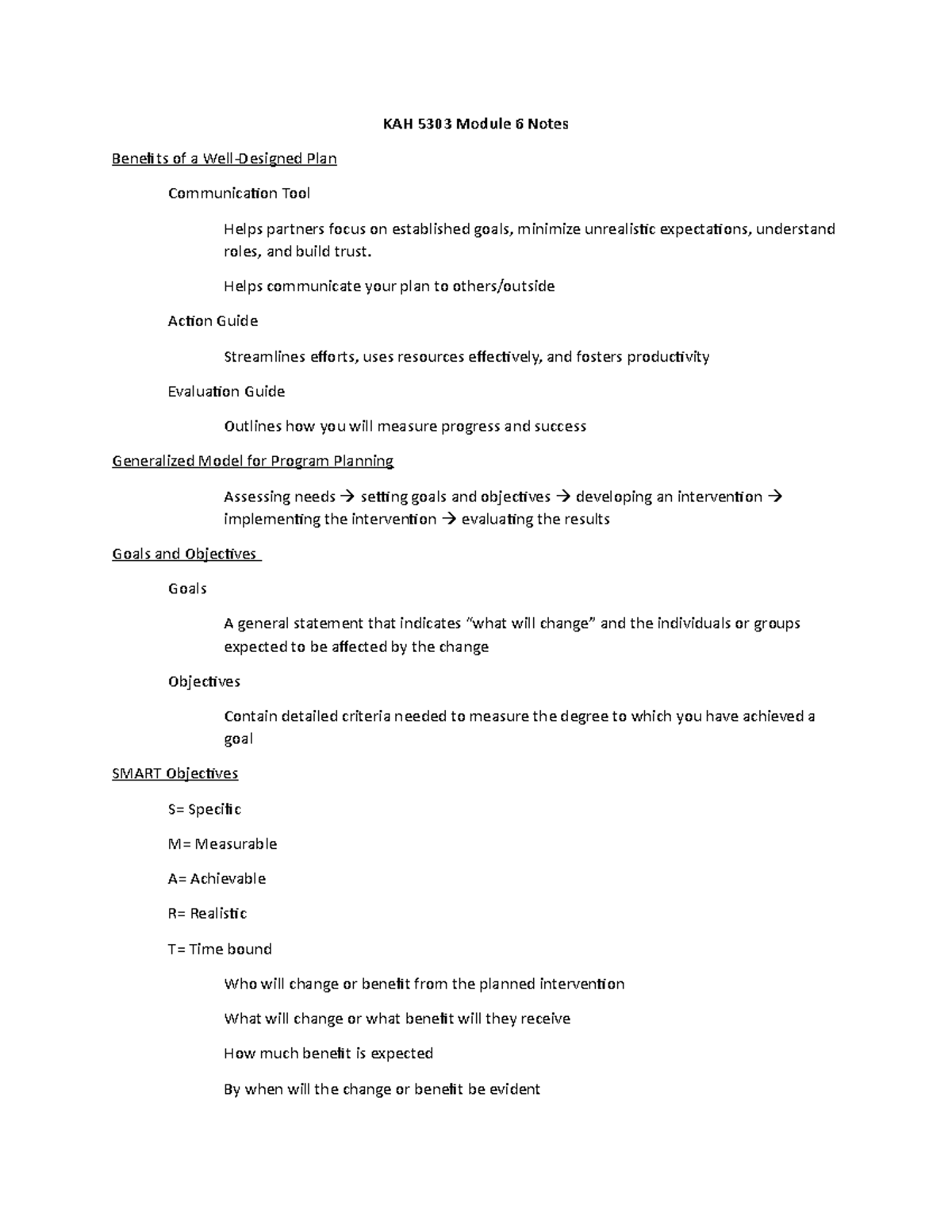 KAH 5303 Module 6 Notes - KAH 5303 Module 6 Notes Benefits of a Well ...