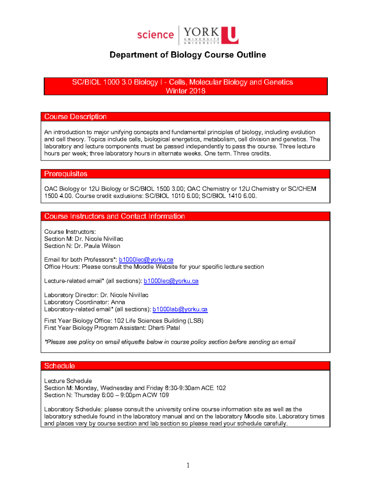 BIOL 1000 W18 Course Outline - Dec 28 2017 - Department of Biology ...