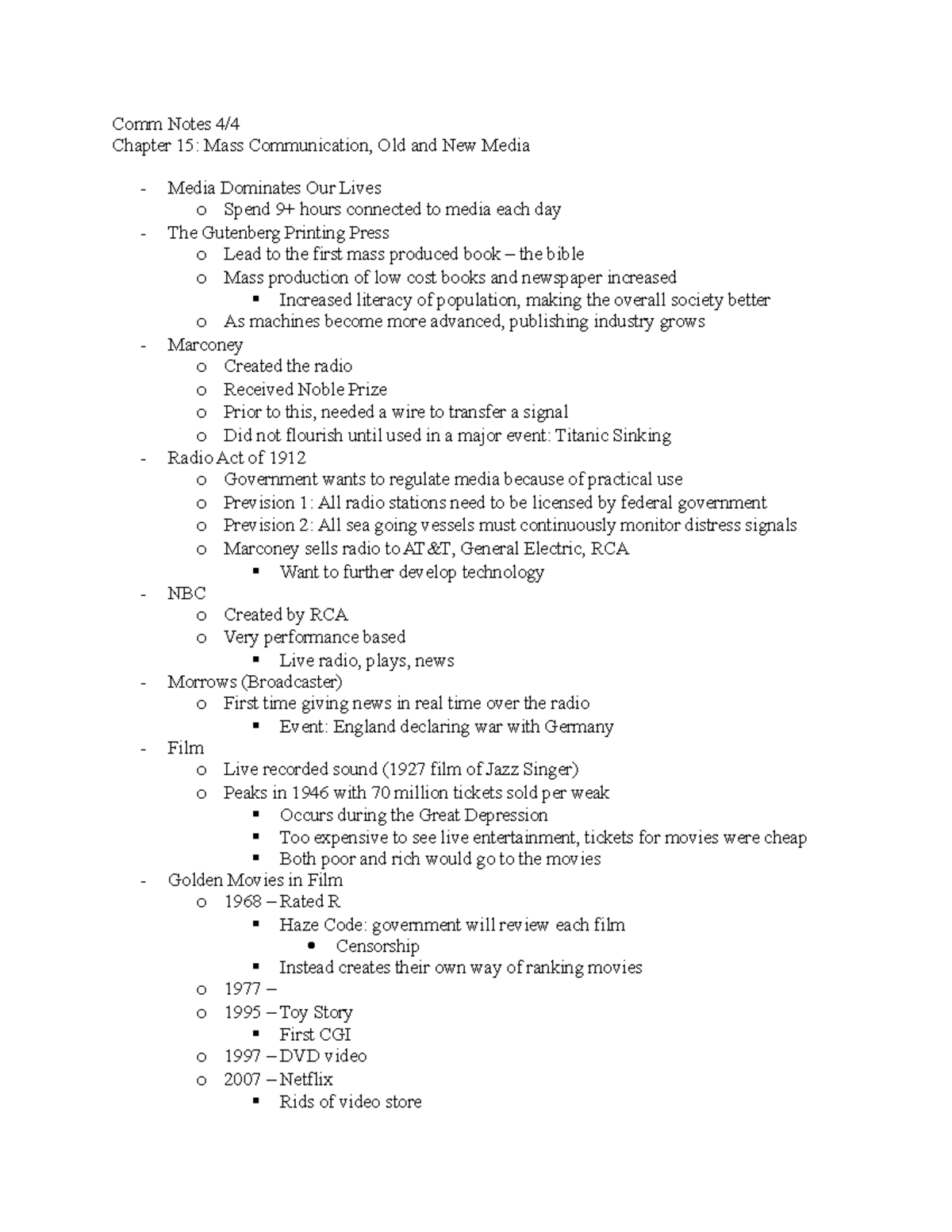 Chapter 15-Mass Communication, Old and New Media - Comm Notes 4 ...