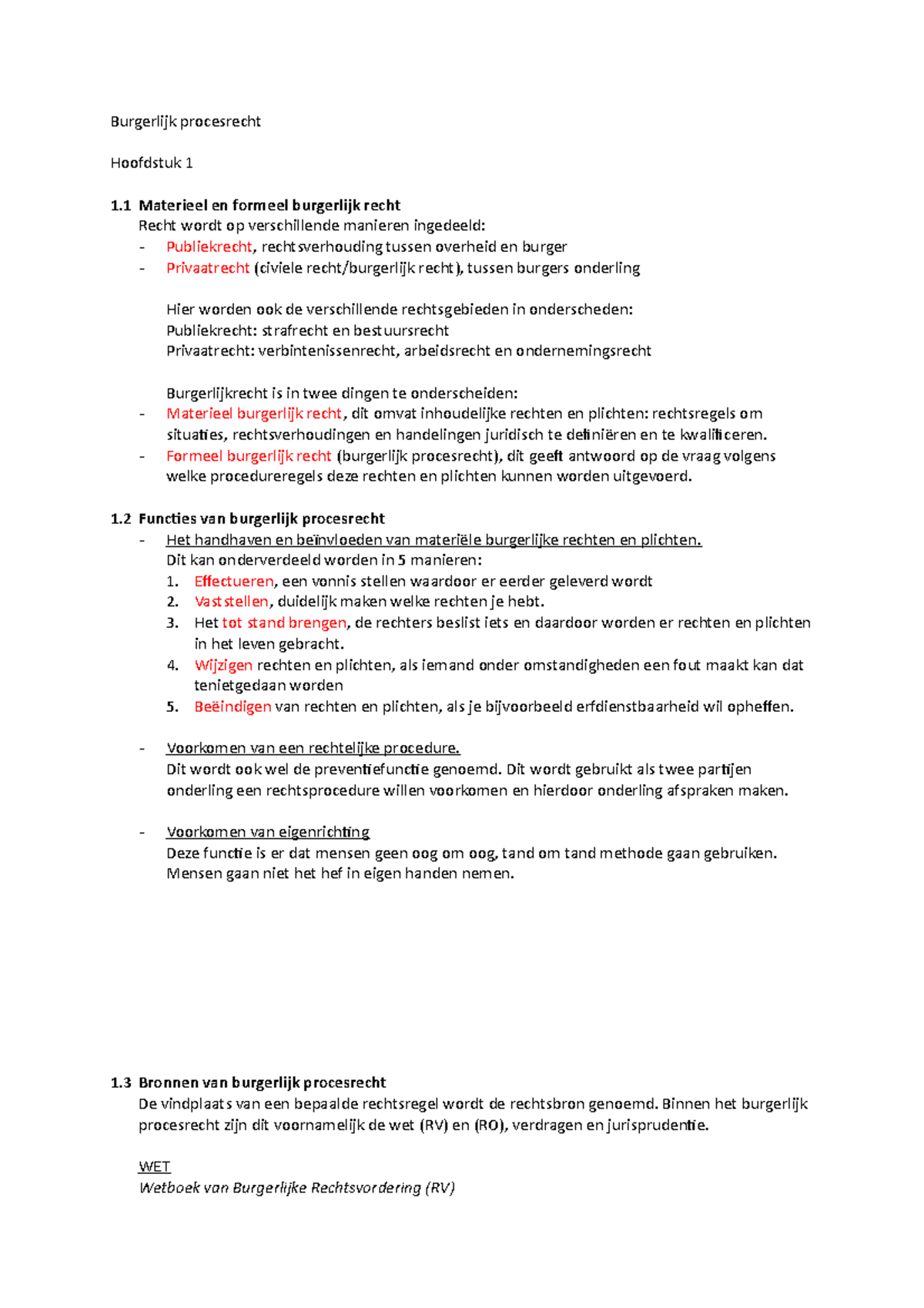 SV H1 - Samenvatting - Burgerlijk Procesrecht Hoofdstuk 1 1 Materieel ...