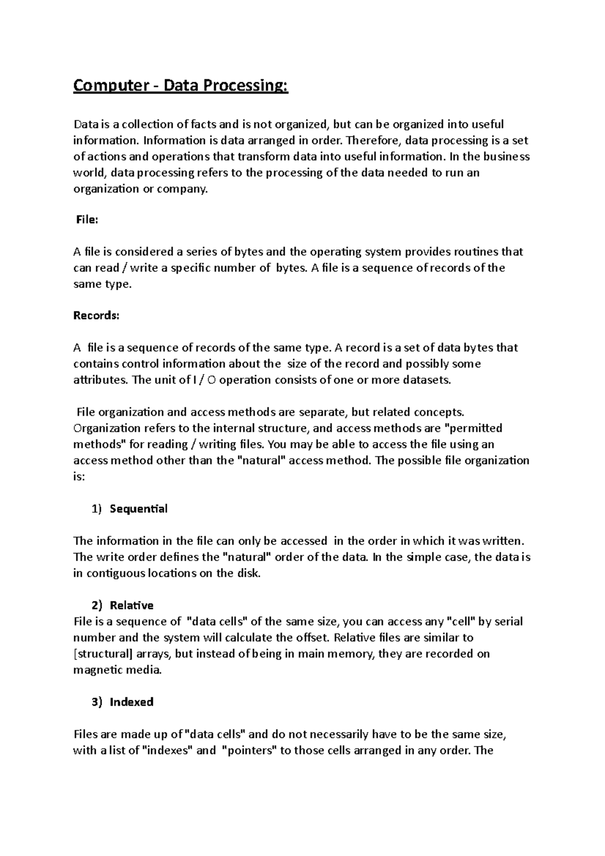Computer - Data Processing - Computer - Data Processing: Data is a ...