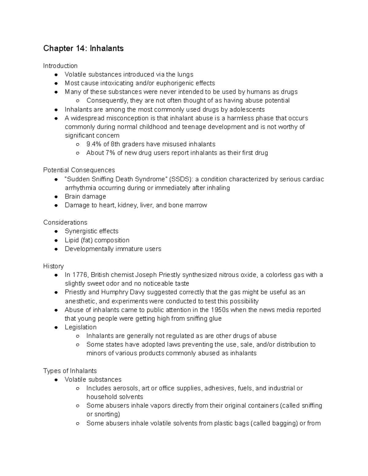 Ch 14 - Chapter 14 Notes: Inhalants - Chapter 14: Inhalants ...