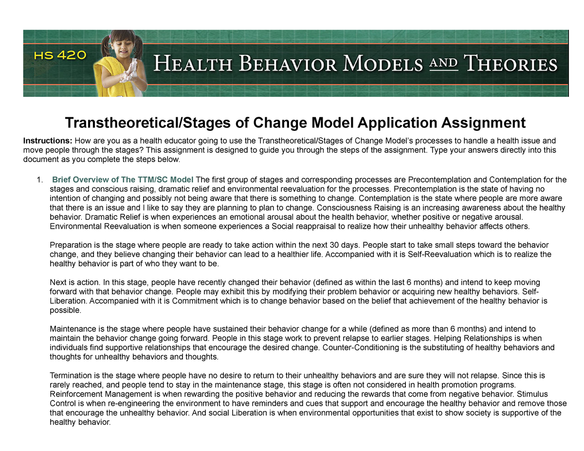 Hs420 document ttma Application Assignment - Transtheoretical