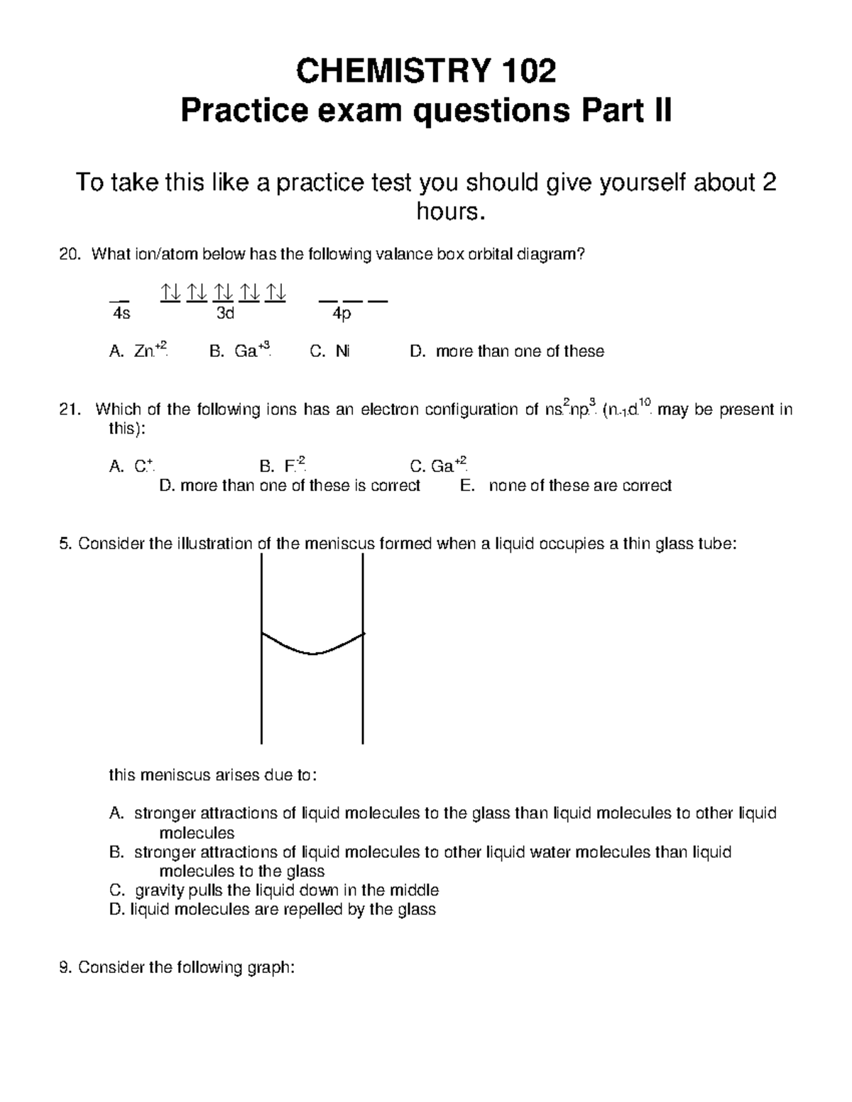 Practice test Part II chem102 - CHEMISTRY 102 Practice exam questions ...