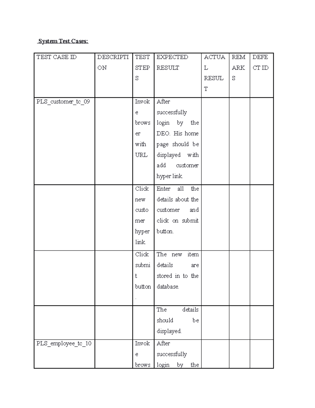 System Test Cases - Other - System Test Cases: TEST CASE ID DESCRIPTI ...