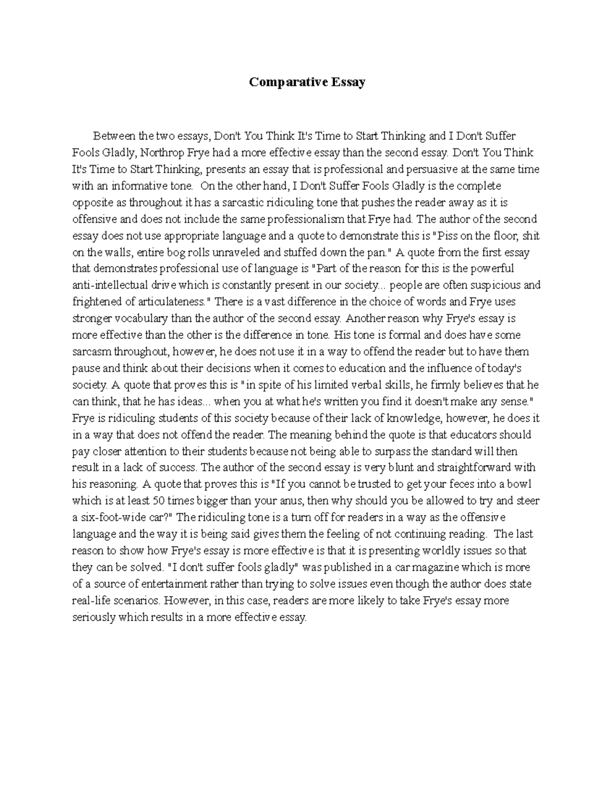 Comparative paragraph - Comparative Essay Between the two essays, Don't ...