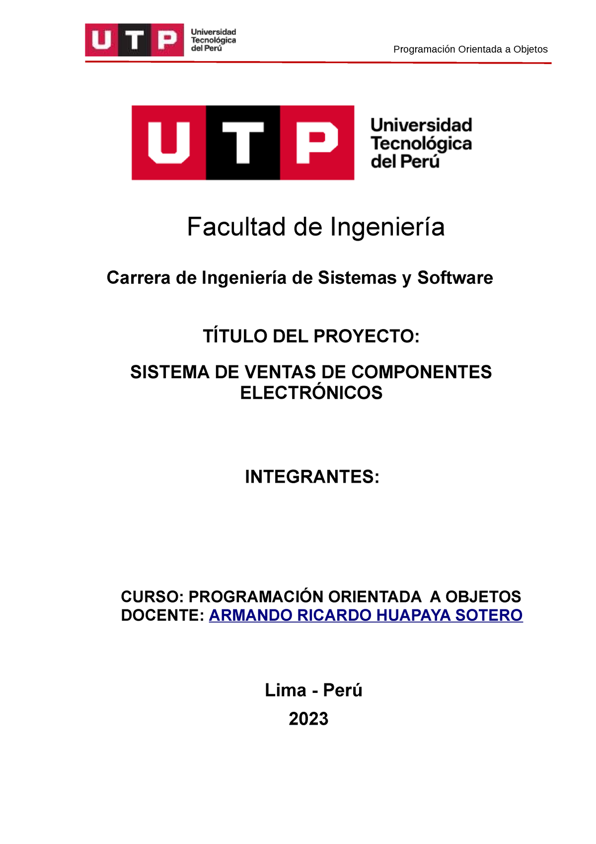 Poo Avance Buena Suerte Y Facultad De Ingeniería Carrera De Ingeniería De Sistemas Y 8594