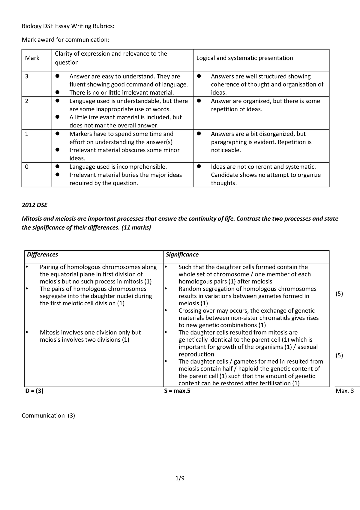 essay biology dse