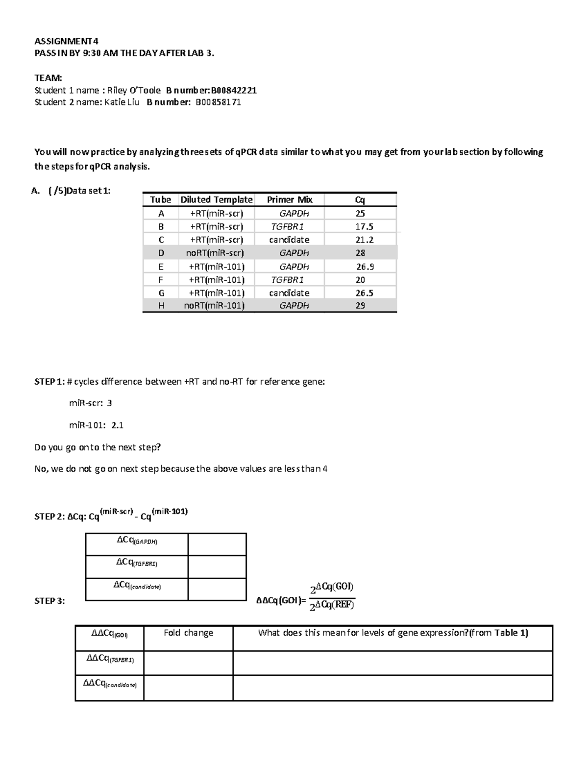 Assignment 4 Genetics Lab - BIOL 2030 - Dal - Studocu