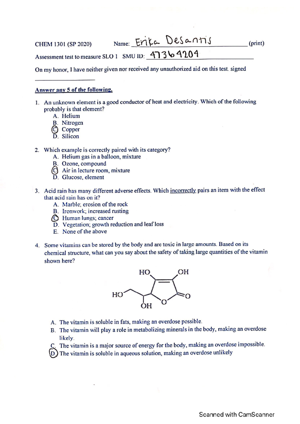 Chem 1301 Quiz answers - CHEM 1301 - Studocu