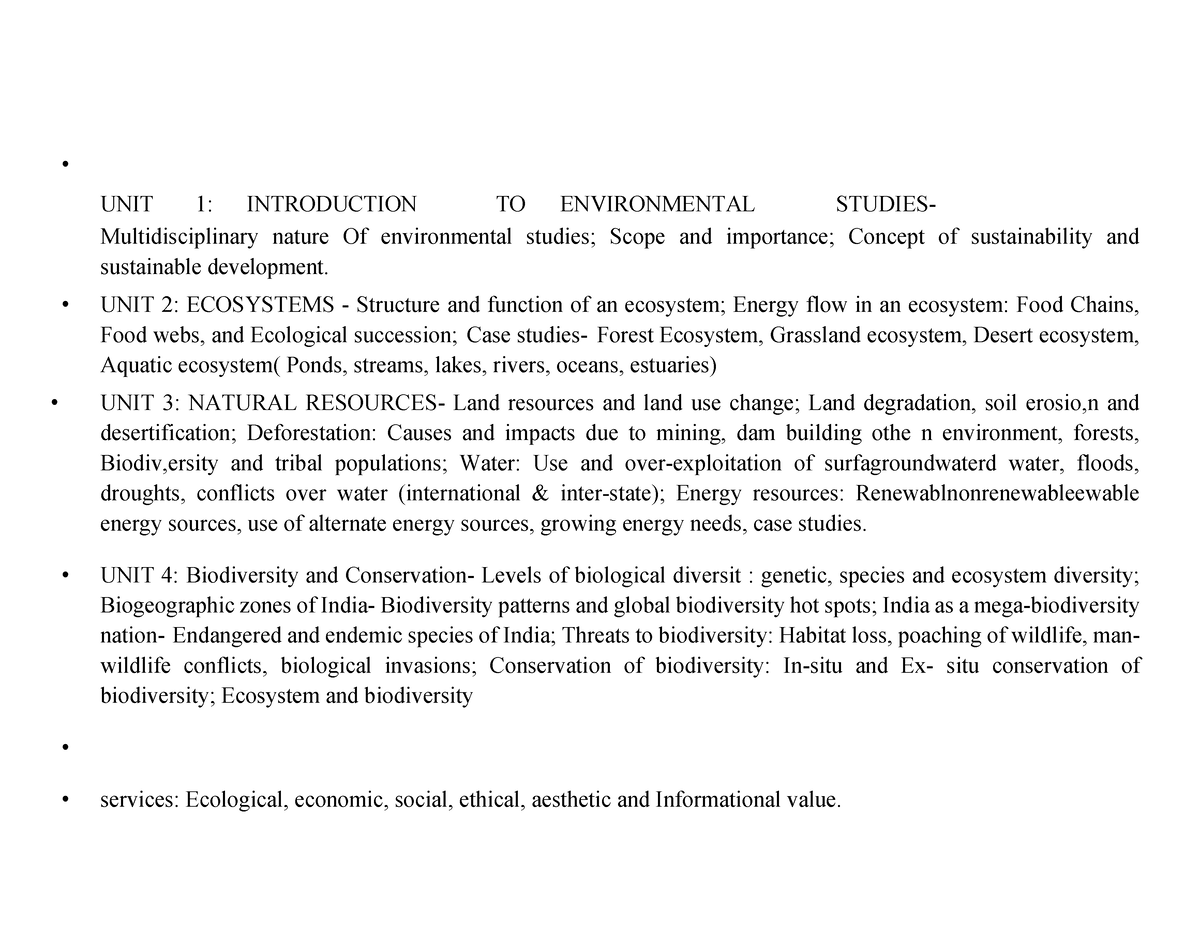 EVS II SEM - EVS Notes - UNIT 1: INTRODUCTION TO ENVIRONMENTAL STUDIES ...