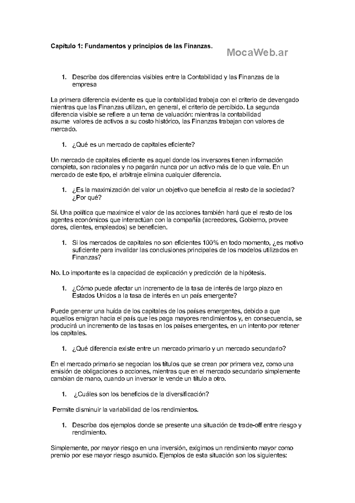 Resumen leer - Capítulo 1: Fundamentos y principios de las Finanzas. 1 ...