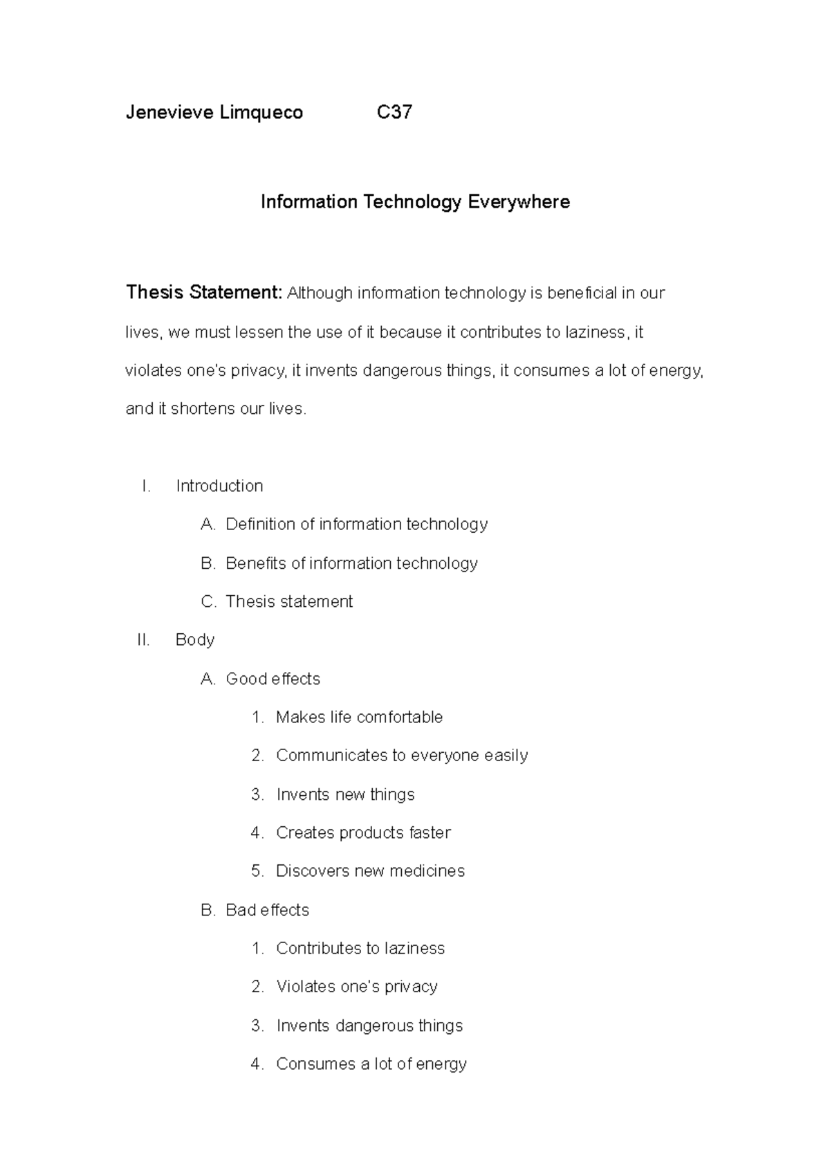 argumentative essay about information technology