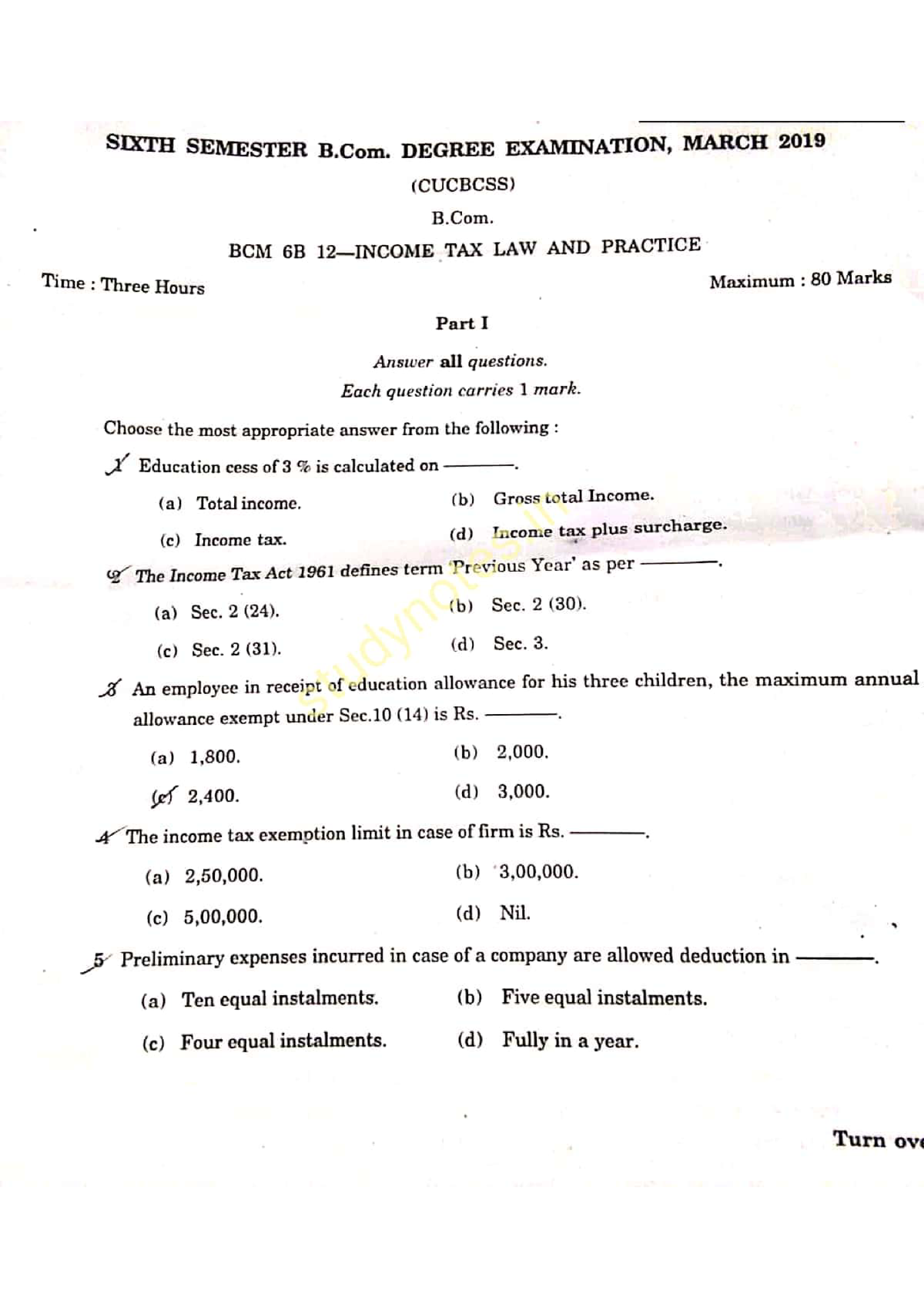 Income Tax Law And Practice B Com Studocu