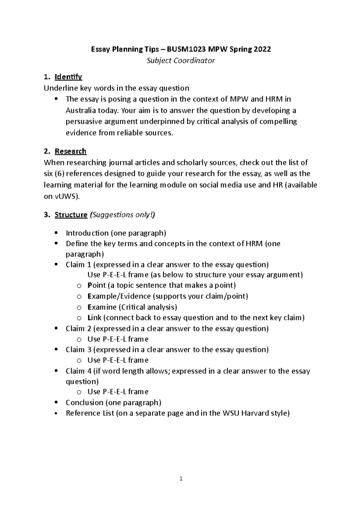 Essay Planning Tips BUSM1023 MPW Spring 2022 - Essay Planning Tips ...