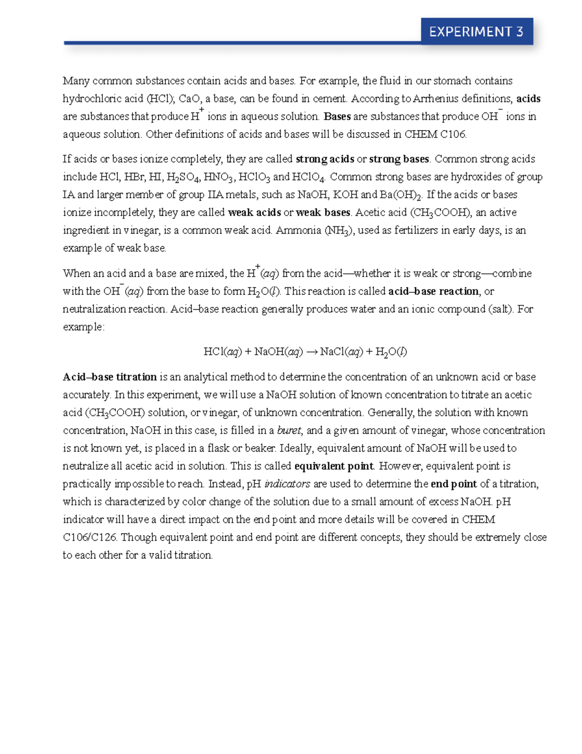 Vinegar Analysis Sample Many common substances contain acids and