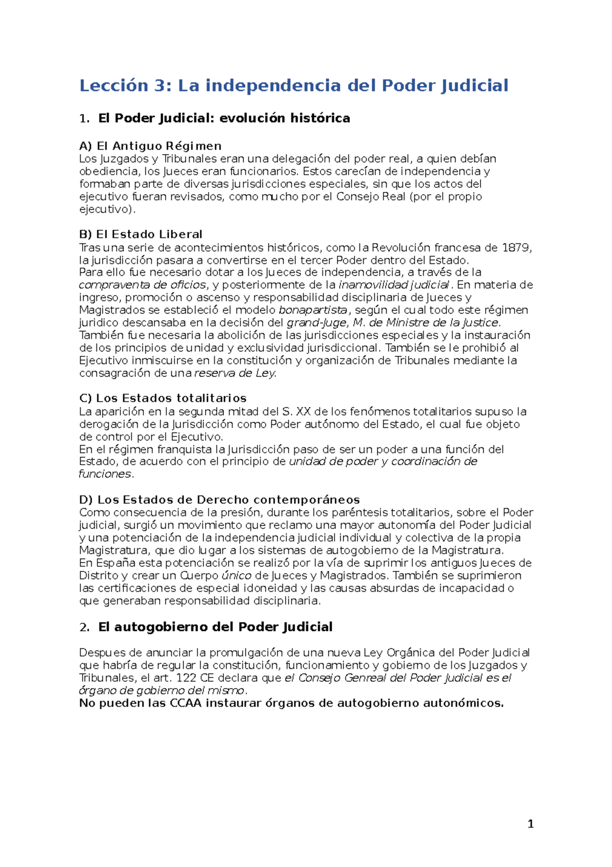 Lección 3 - Apuntes 3 - Lección 3: La Independencia Del Poder Judicial ...