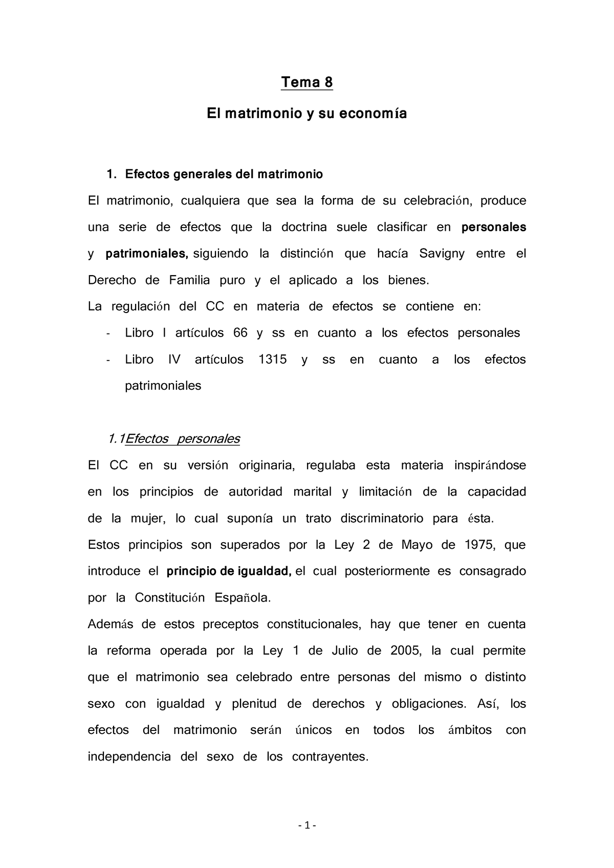 Tema 8 - Raposo - Tema 8 El Matrimonio Y Su Economía Efectos Generales ...