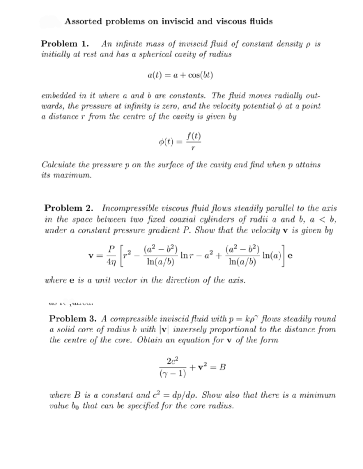 Exercises Part C - INVISCID AND VISCOUS FLUIDS - Assorted problems on ...