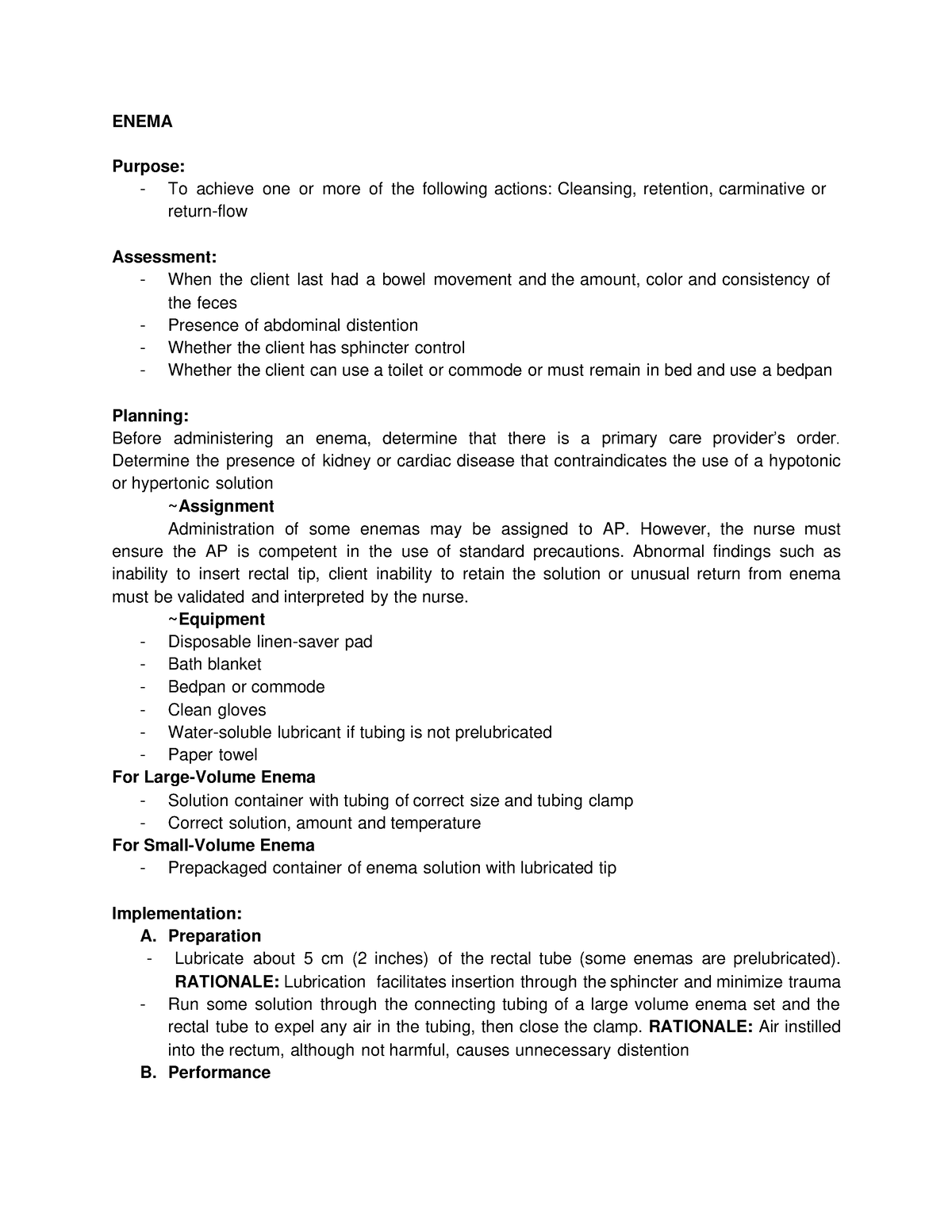 RLE - Enema (RetDem) - ENEMA Purpose: - To achieve one or more of the ...