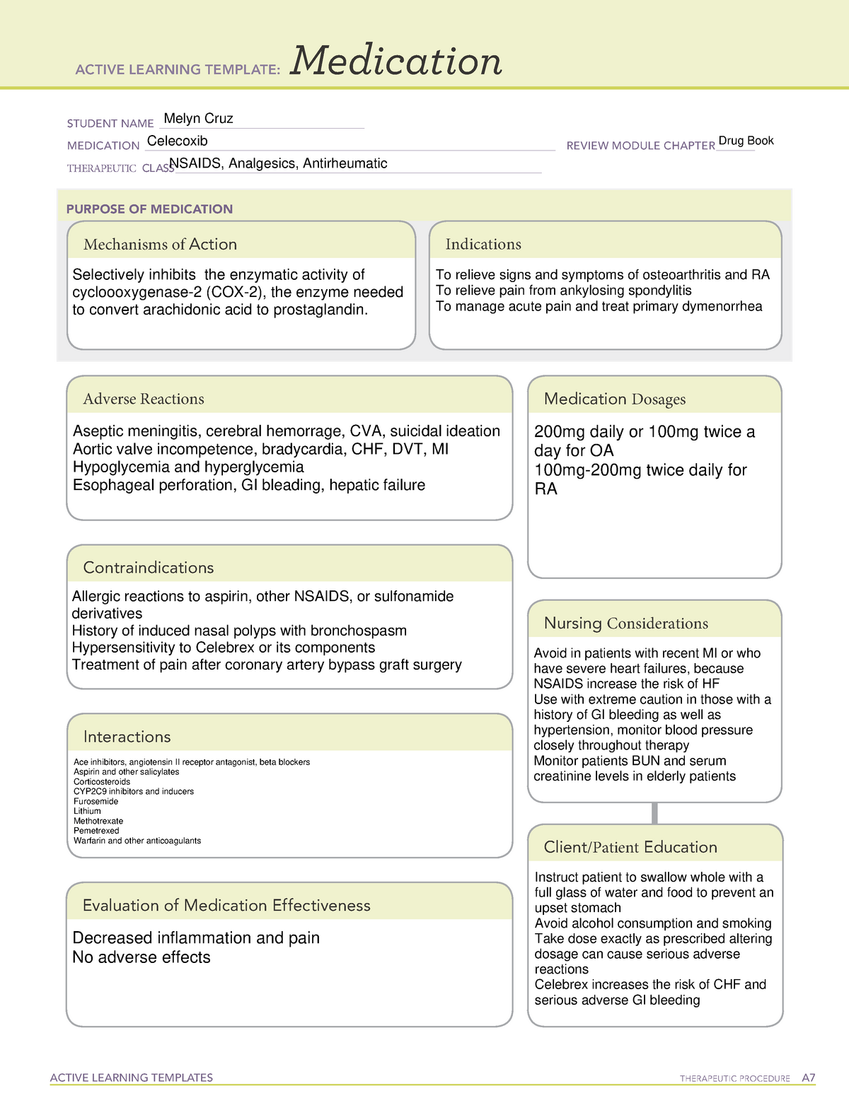 Celecoxib Template ACTIVE LEARNING TEMPLATES THERAPEUTIC PROCEDURE A