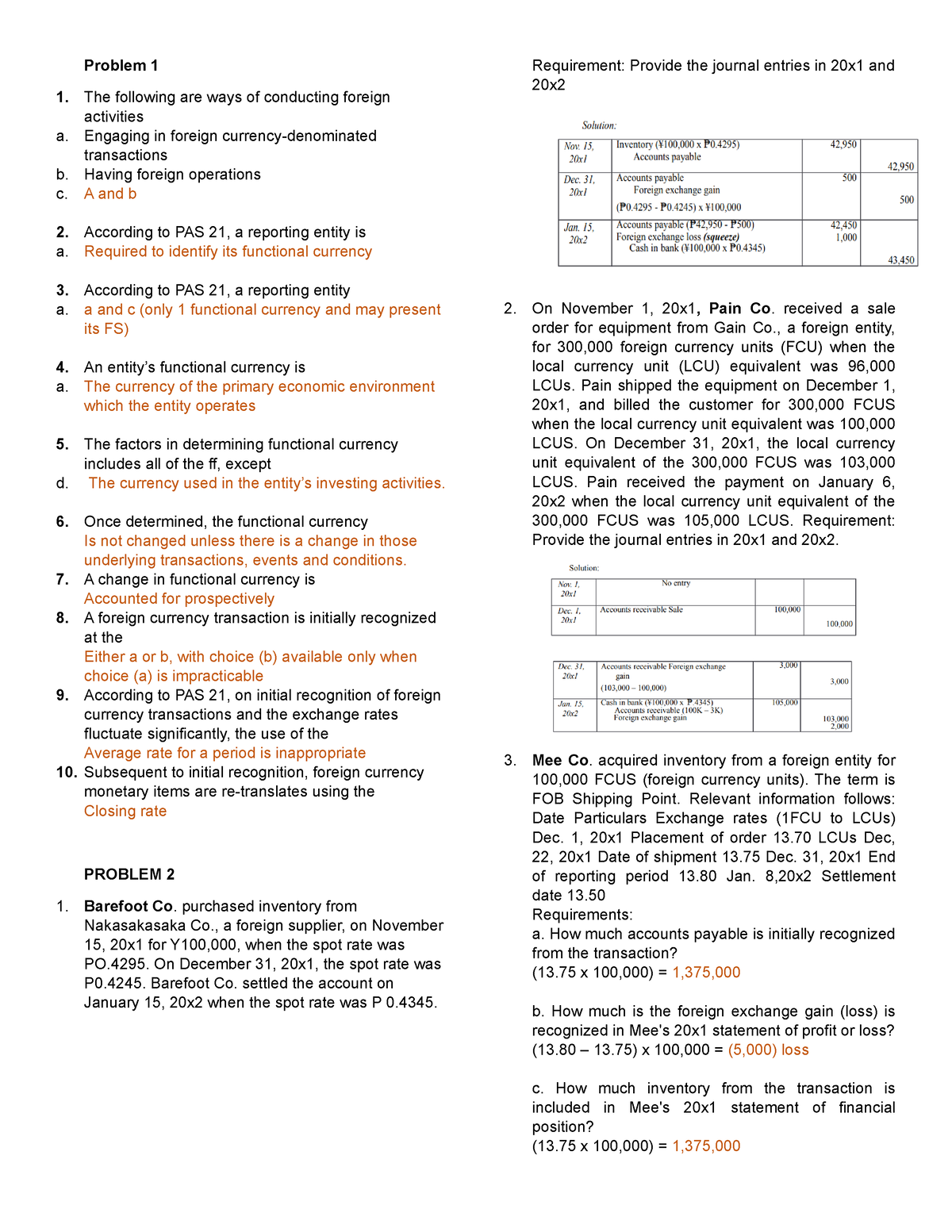 Forexx - practice materials with answers only - Problem 1 The following ...