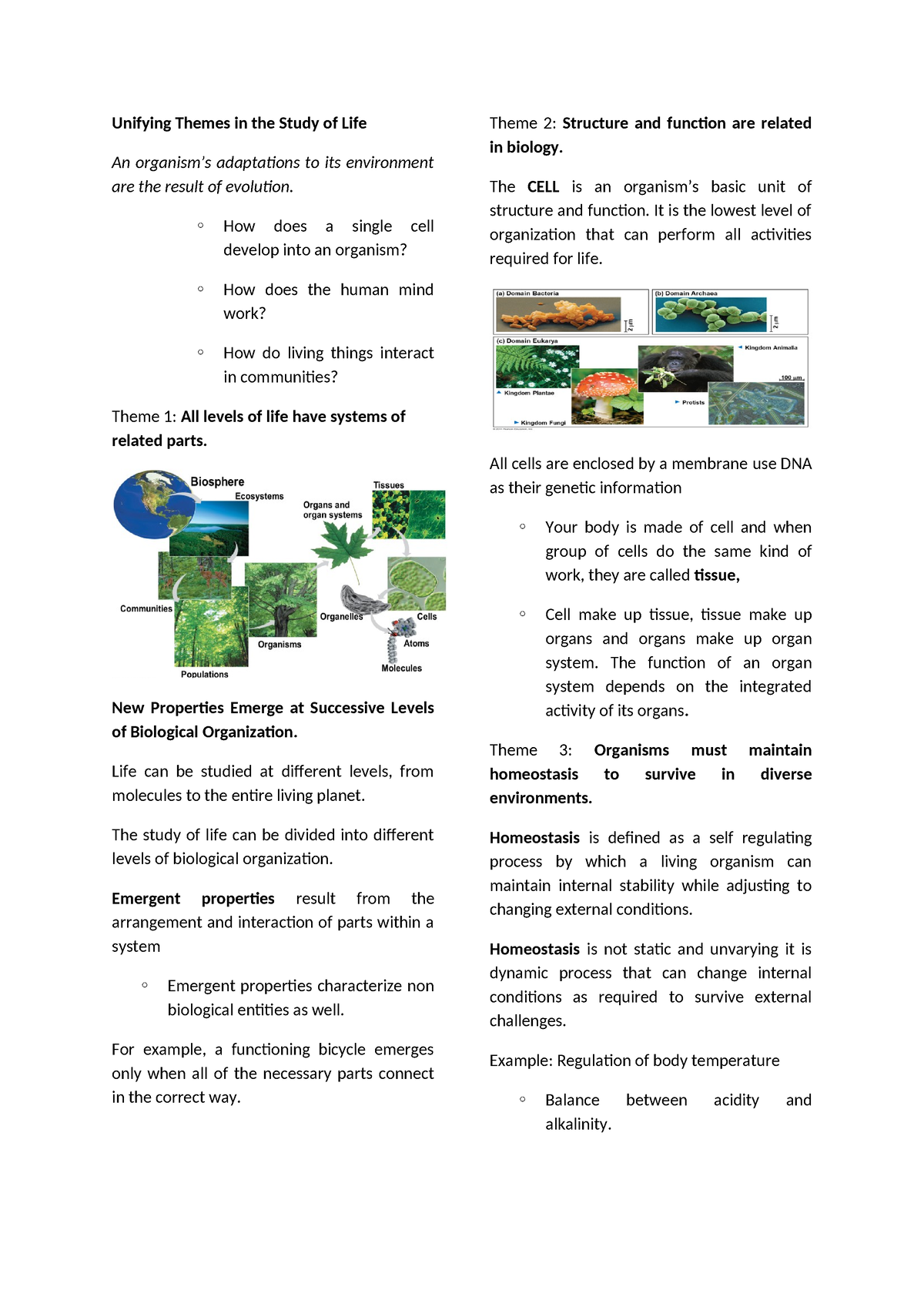 Lesson 2 Unifying Themes in the Study of Life - Unifying Themes in the ...
