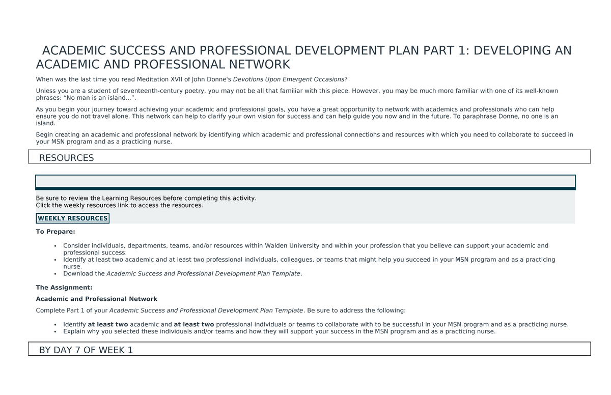 Module 1 week 1 Assignment NURS 6003N - ACADEMIC SUCCESS AND ...