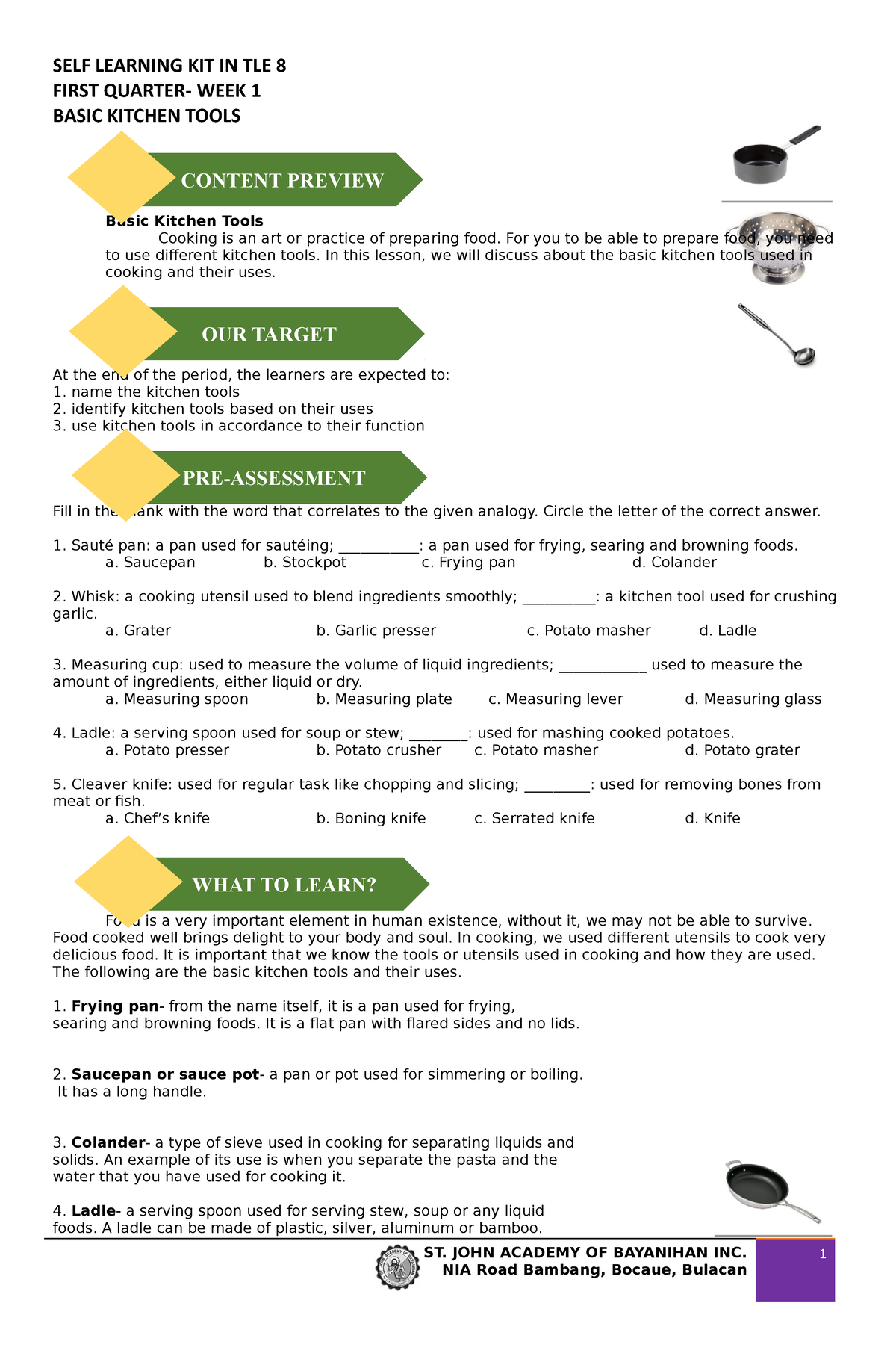 Lesson 1 - Technology And Livelihood Education 12 - FIRST QUARTER- WEEK ...