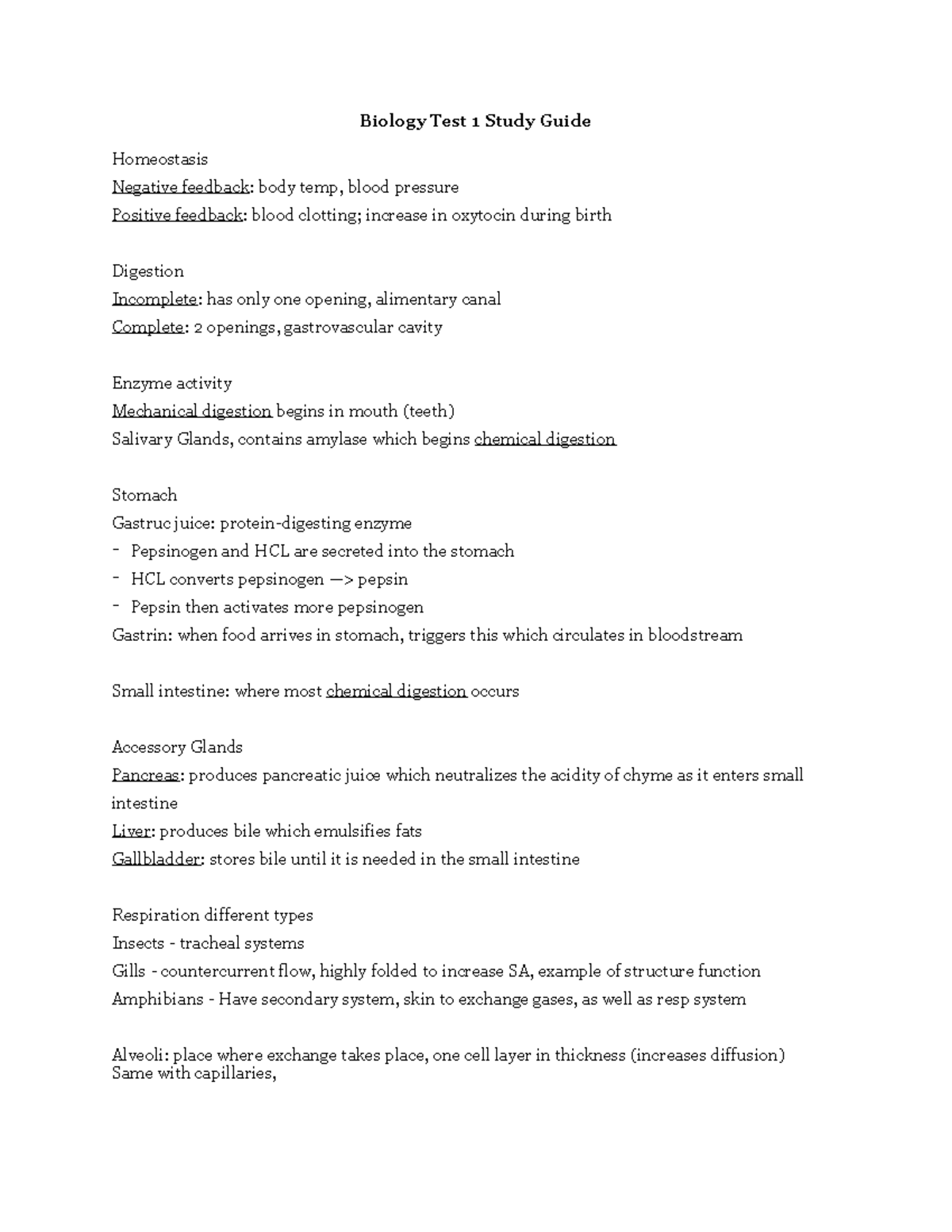 Biol 1040 test 1 study guide - Biology Test 1 Study Guide Homeostasis ...