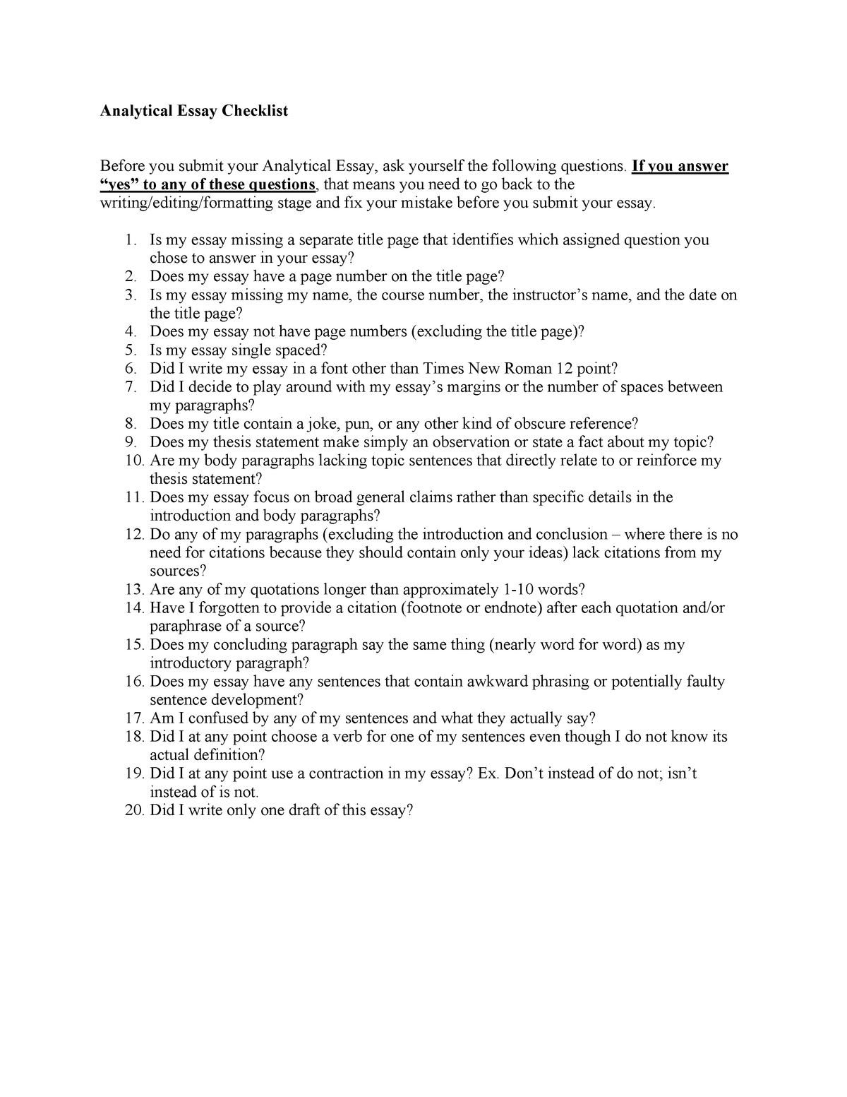 analytical essay checklist