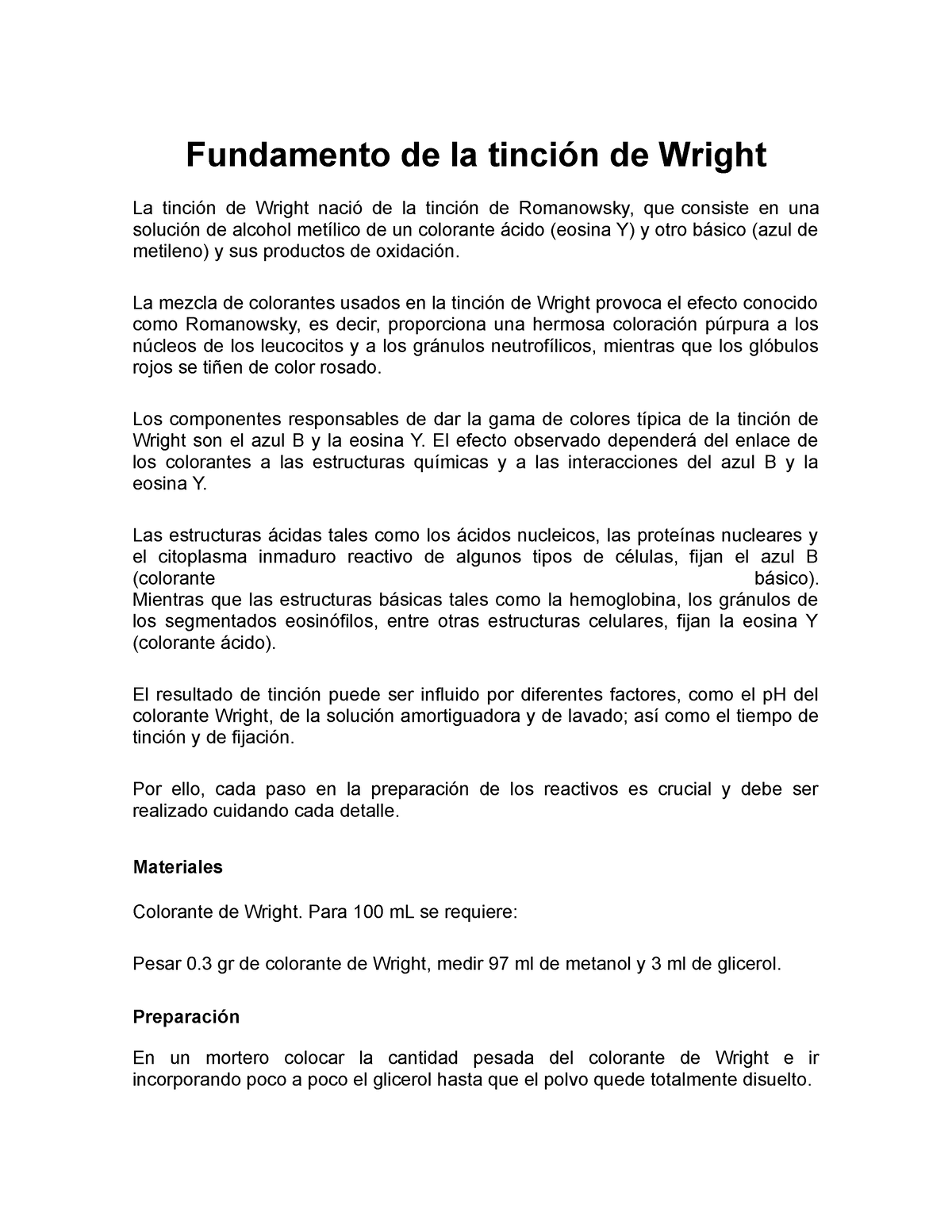 Fundamento De La Tinción De Wright - Fundamento De La Tinción De Wright ...