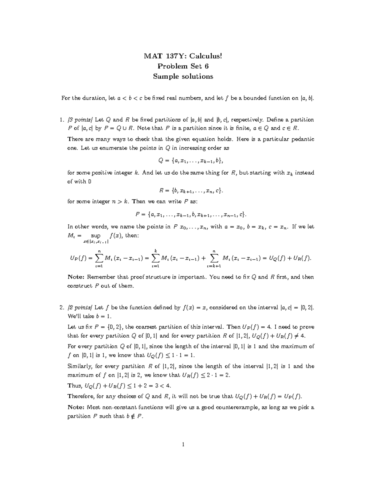 137 1718 PS6 Solutions - Problem Set 6 - MAT 137Y: Calculus! Problem ...