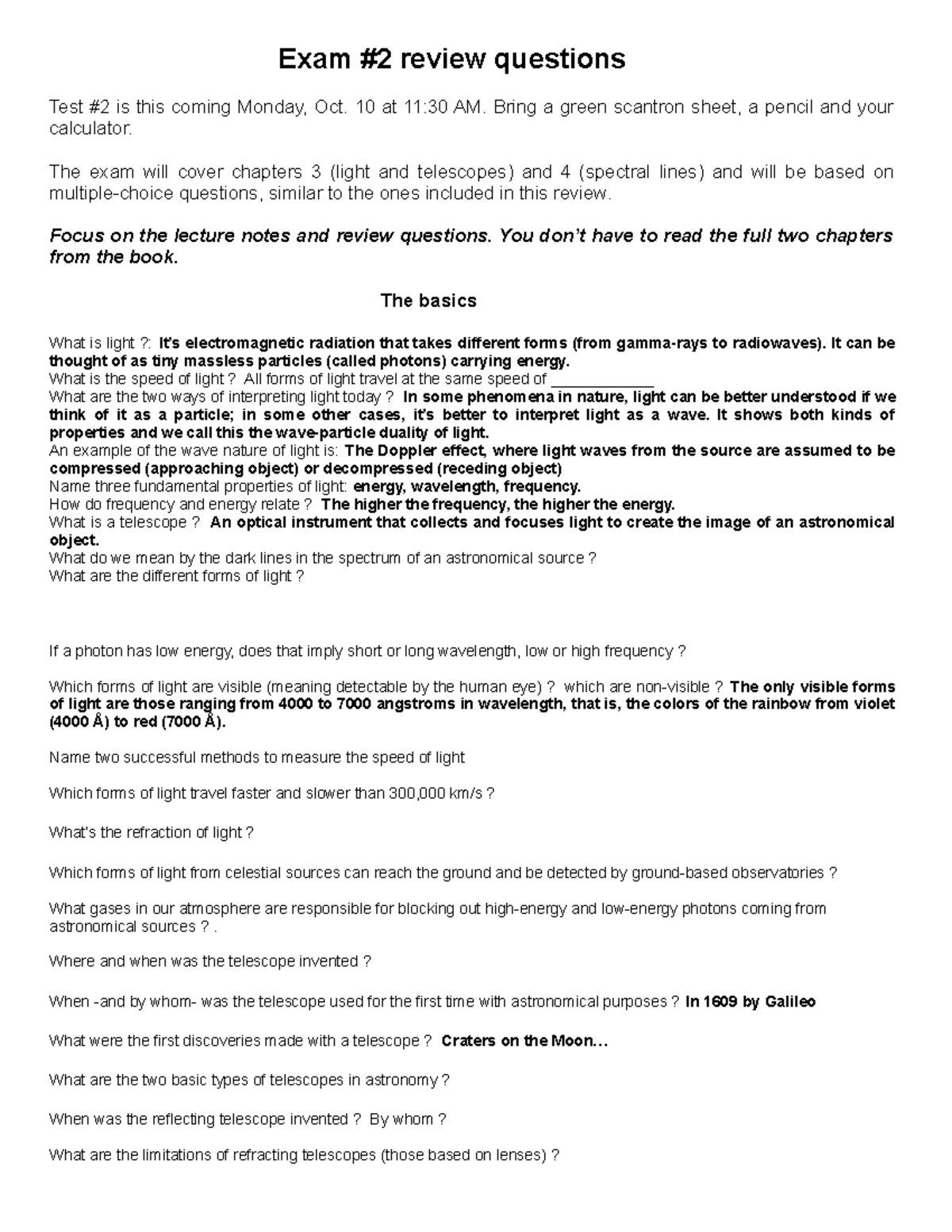 Exam 2 Study Guide - Exam review questions Test is this coming Monday ...