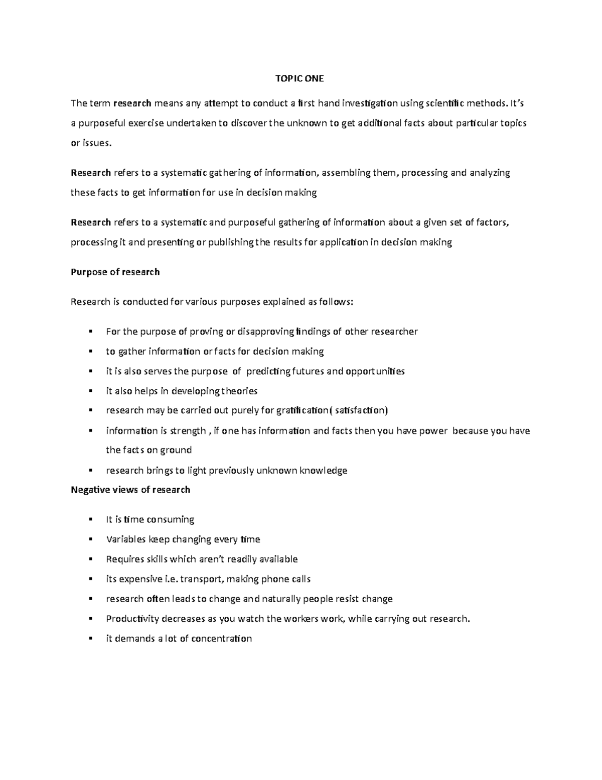 Research degree notes - TOPIC ONE The term research means any attempt ...