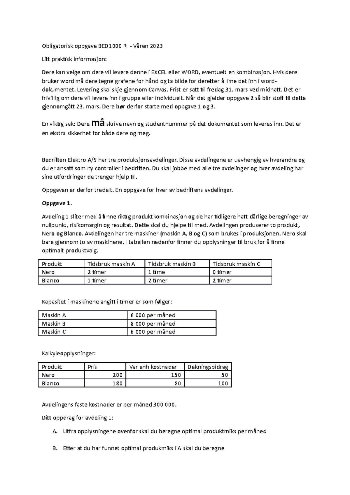 Obligatorisk Oppgave BED1000 - VÅR 2023 - Obligatorisk Oppgave BED1000 ...