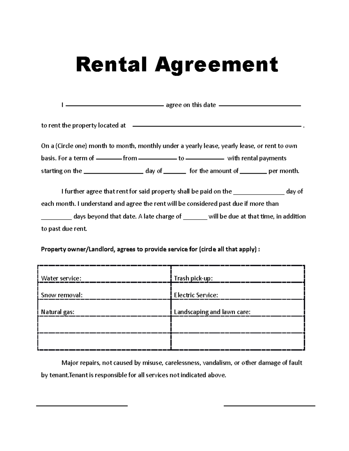 Room rental agreement 31 - Rental Agreement I agree on this date to ...