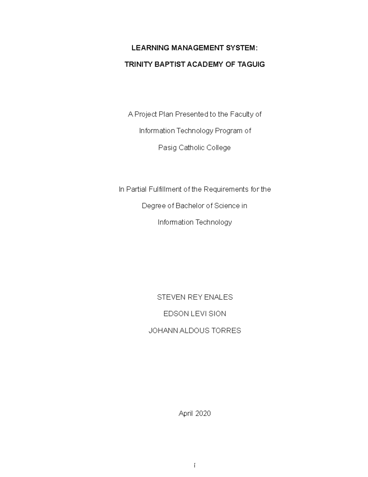 Cover page Capstone - Lecture notes 1 - LEARNING MANAGEMENT SYSTEM ...