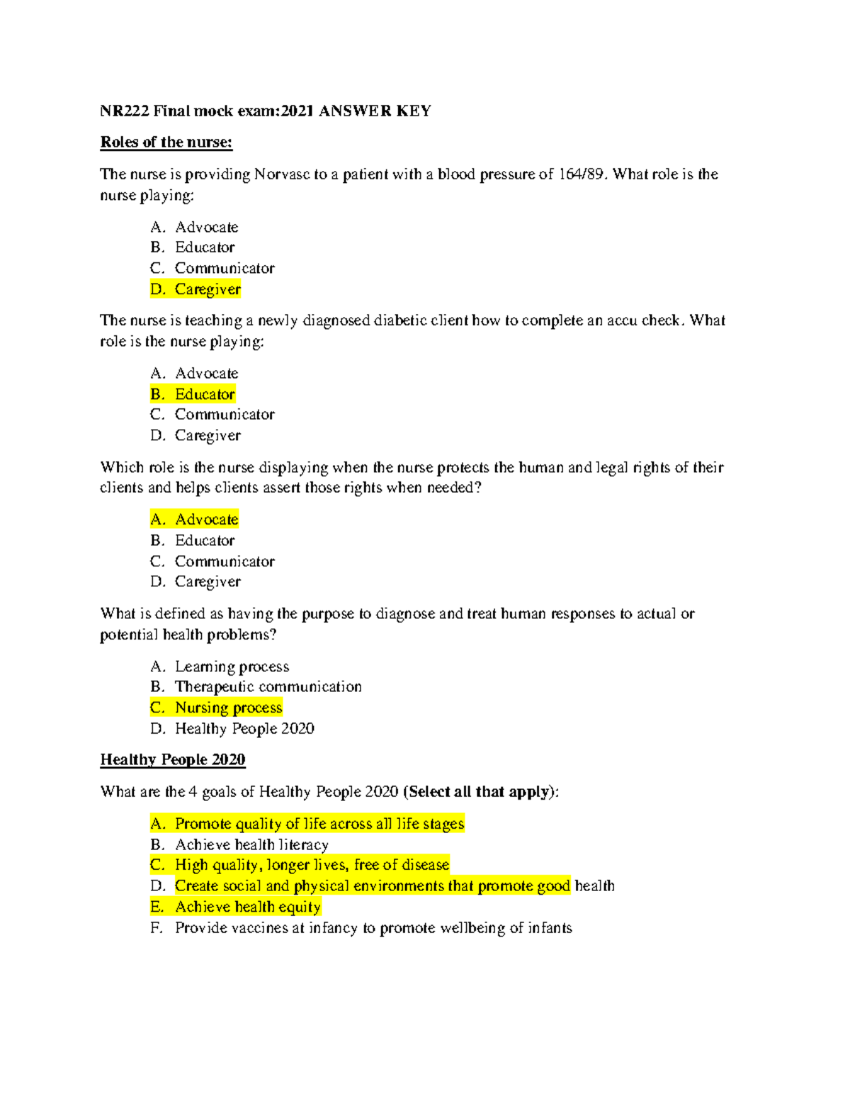 MOCK Final KEY 2021 Final 1 Nr 222 Practice Questions - NR222 Final ...