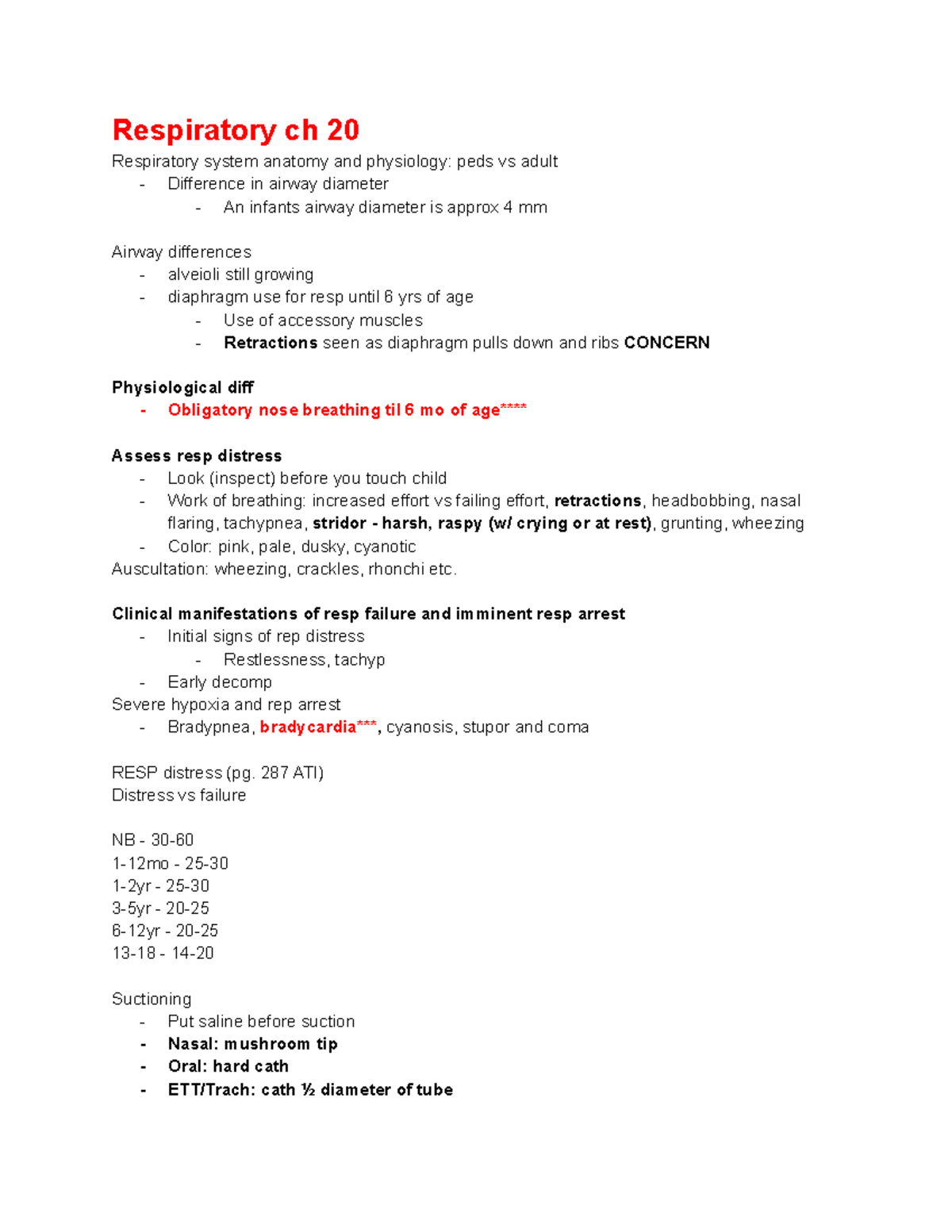 Week 2 lecture - cont notes - Respiratory ch 20 Respiratory system ...